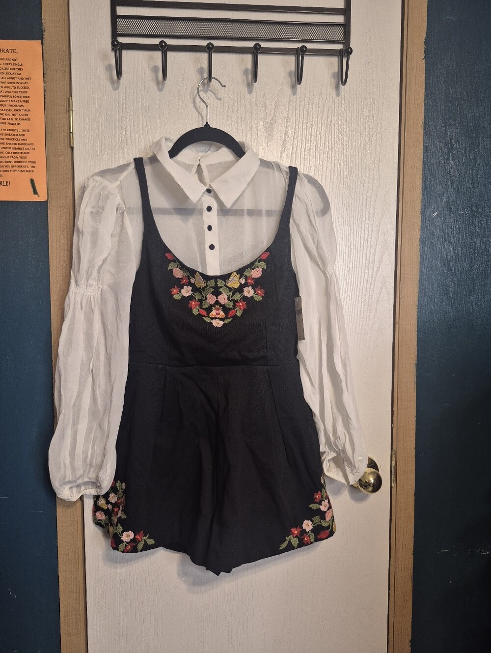 NWT Maeve Long-Sleeve Embroidered Twofer Romper